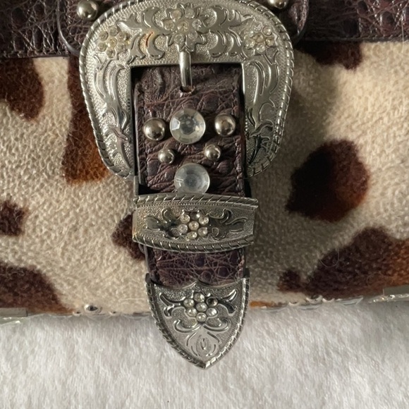 Cow Print Brown and Cream Shoulder Bag with Western Glam - Picture 2 of 7